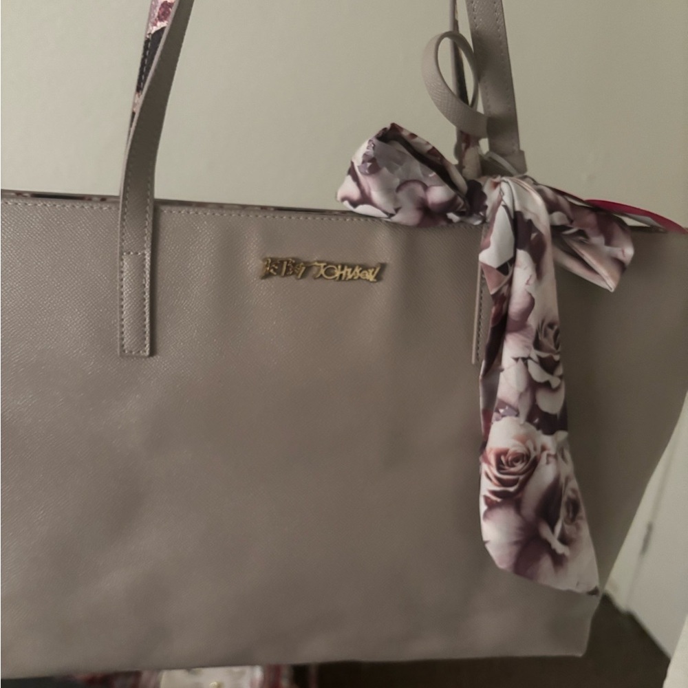 Betsey Johnson Gray Tote Bag with Floral Scarf